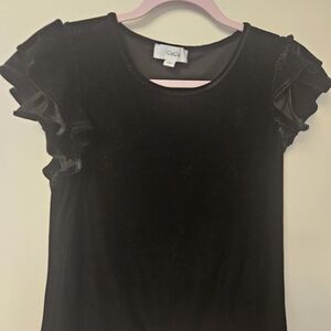 Cece NWOT Black Velvet Ruffle Sleeve Top